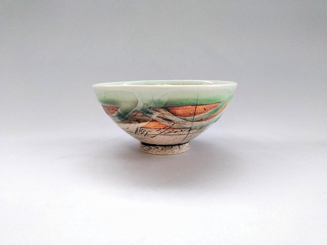 Japanese Rice Bowl Inside White Hiwa Green - Crafted By Kakurin Kiln