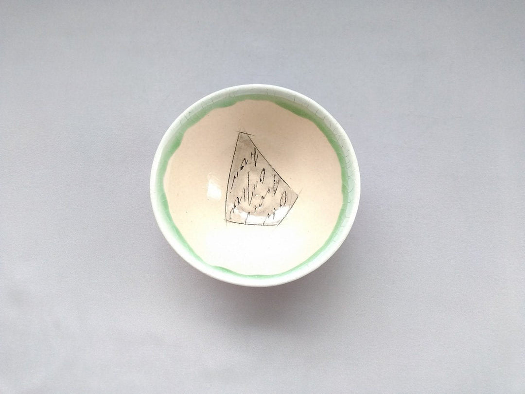 Japanese Rice Bowl Inside White Hiwa Green - Crafted By Kakurin Kiln
