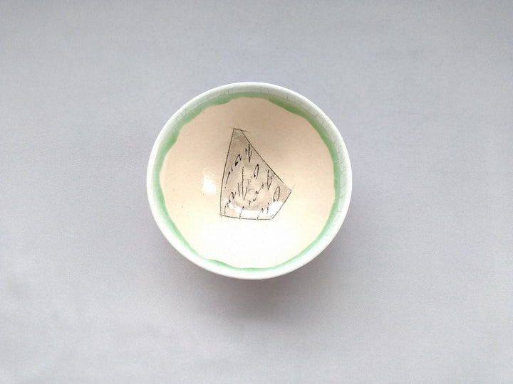 Japanese Rice Bowl Inside White Hiwa Green - Crafted By Kakurin Kiln