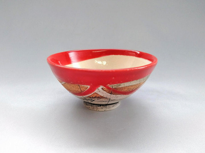 Japanese Rice Bowl Inside White Red - Crafted By Kakurin Kiln