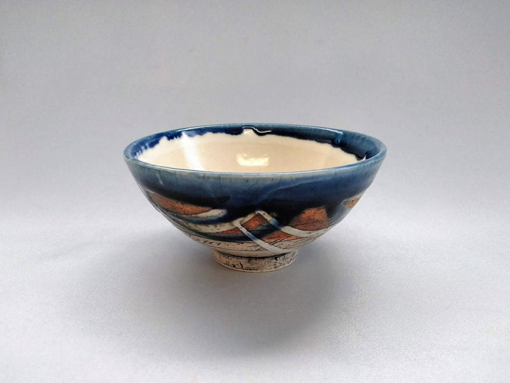 Japanese Rice Bowl Inside White Eye Blue - Crafted By Kakurin Kiln