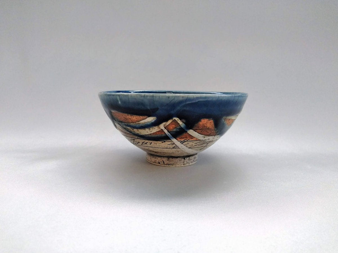 Japanese Rice Bowl Inside White Eye Blue - Crafted By Kakurin Kiln
