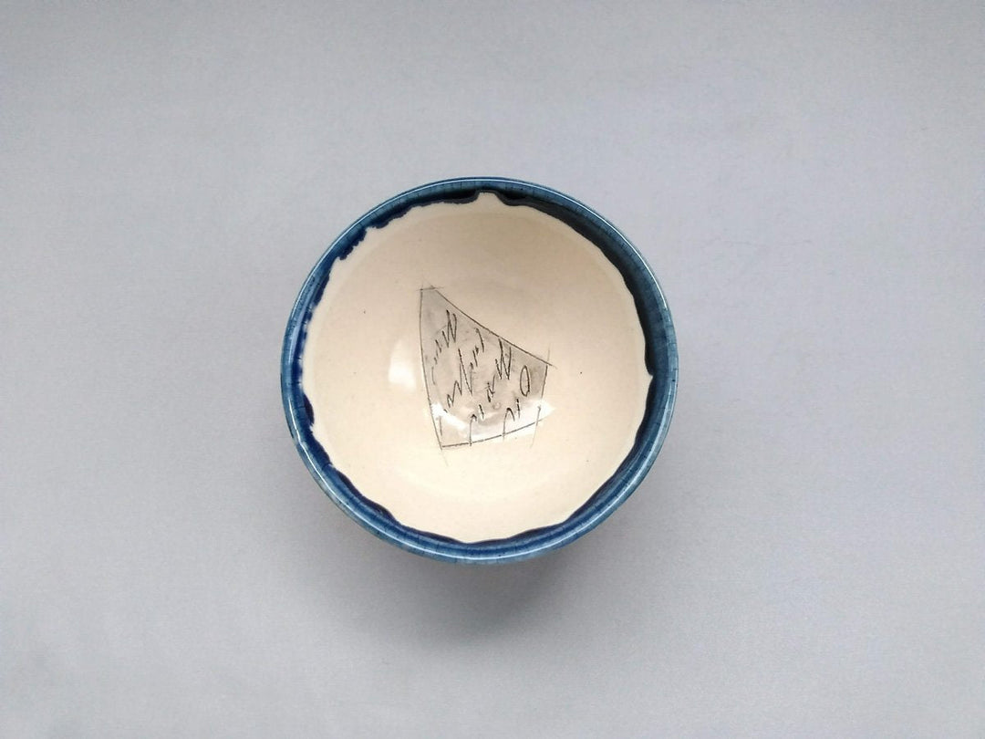 Japanese Rice Bowl Inside White Eye Blue - Crafted By Kakurin Kiln
