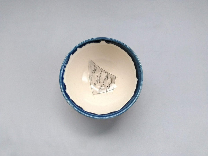 Japanese Rice Bowl Inside White Eye Blue - Crafted By Kakurin Kiln