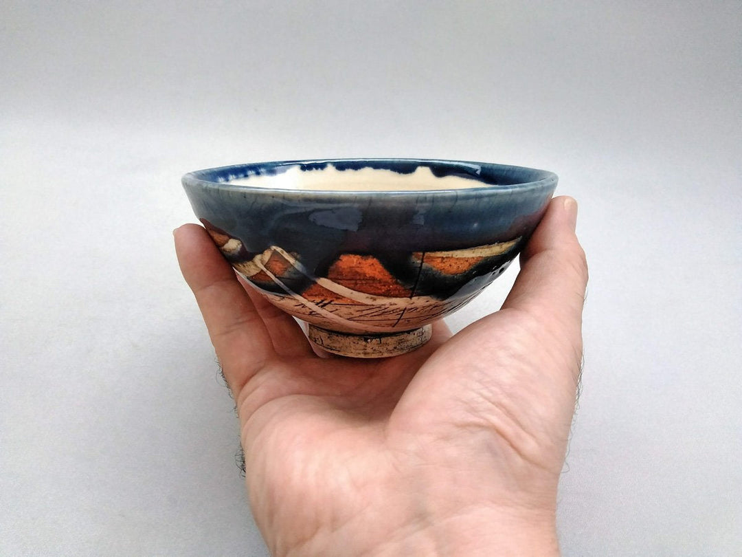 Japanese Rice Bowl Inside White Eye Blue - Crafted By Kakurin Kiln