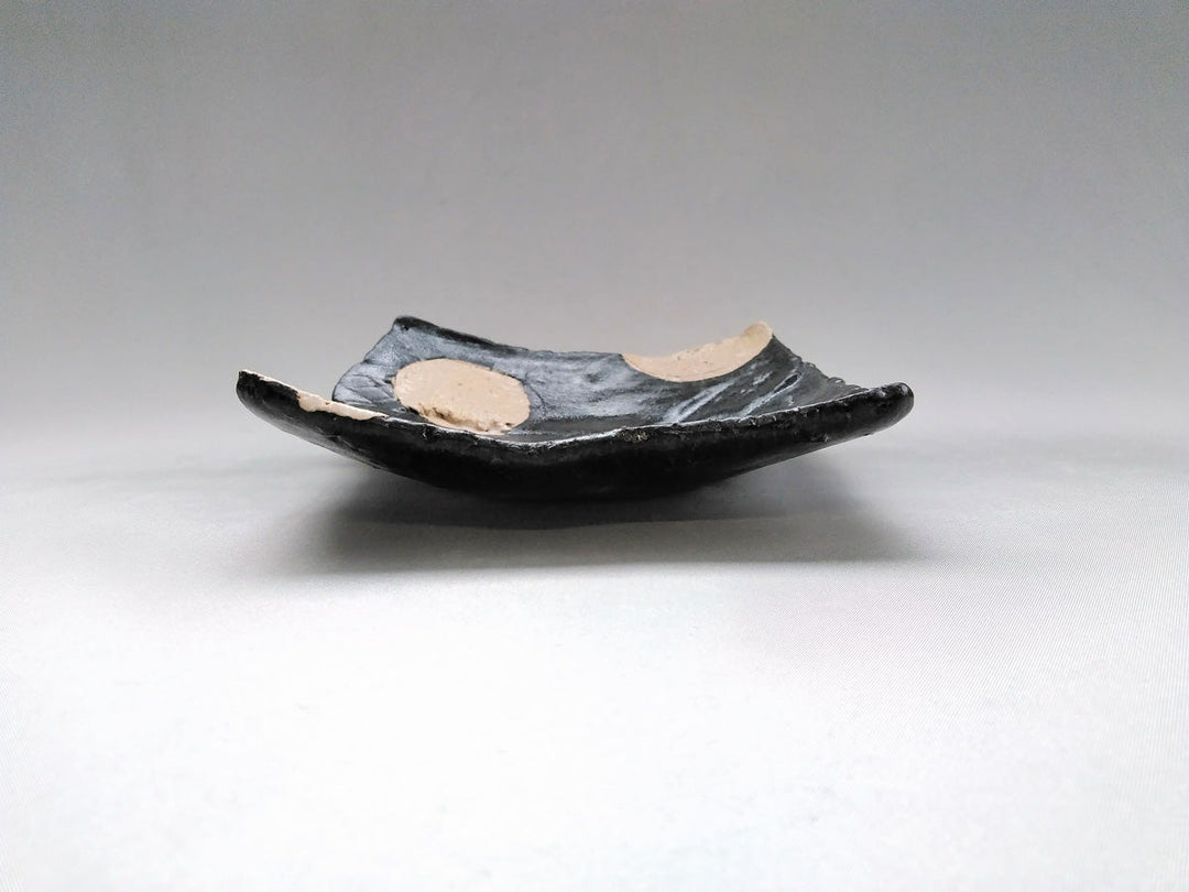 Black Glazed Round Pattern pasted Square Plate - Crafted By Kazuhito Yamamoto
