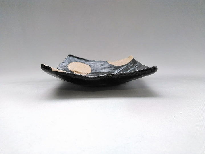Black Glazed Round Pattern pasted Square Plate - Crafted By Kazuhito Yamamoto