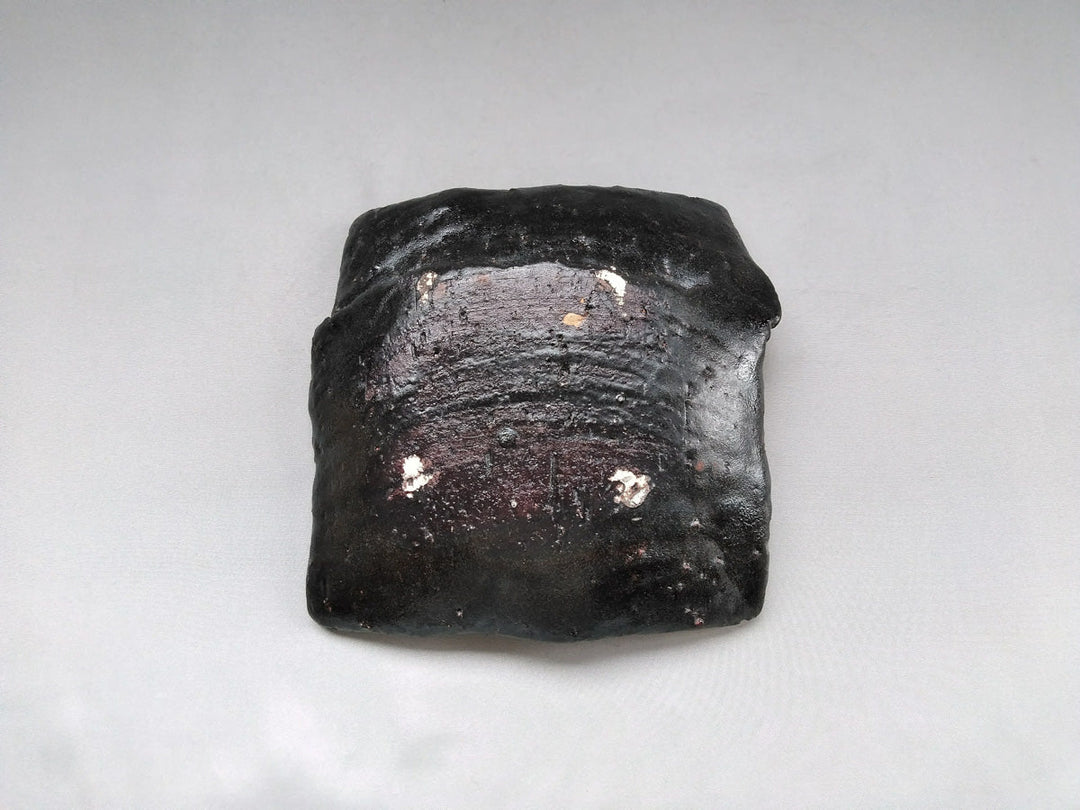 Black Glazed Round Pattern pasted Square Plate - Crafted By Kazuhito Yamamoto