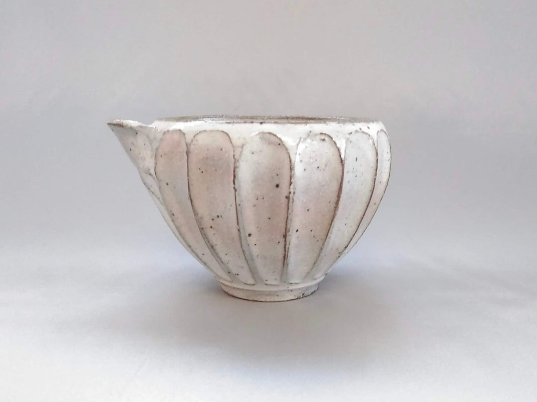 White Slip thick shavings Katakuchi Sake Pourer juki - Crafted By Hyozan Kiln