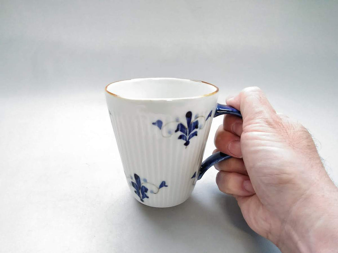 Ridged Mug Leaves Blue — Hand-Glazed Japanese Pottery by Koyo Kiln