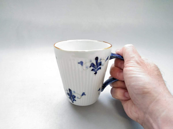 Ridged Mug Leaves Blue — Hand-Glazed Japanese Pottery by Koyo Kiln