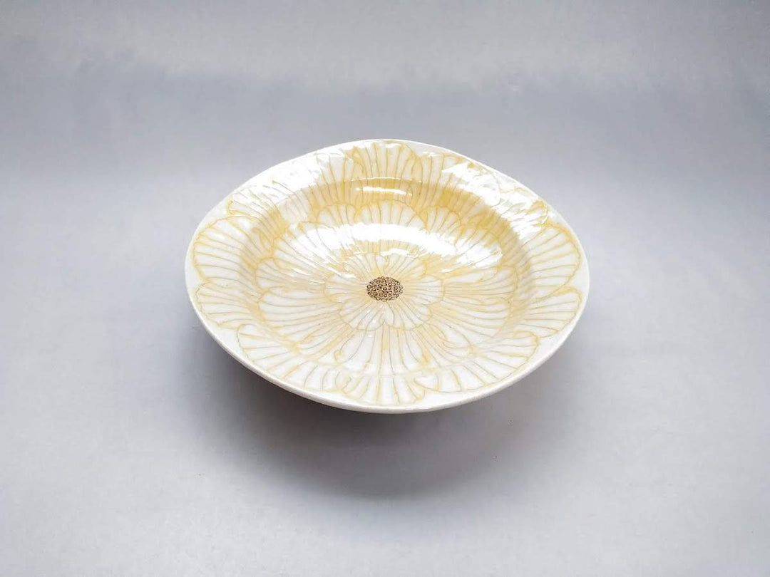 Peony Pattern Swaying Rim Deep Plate Yellow - Crafted By Yoshihei Kato