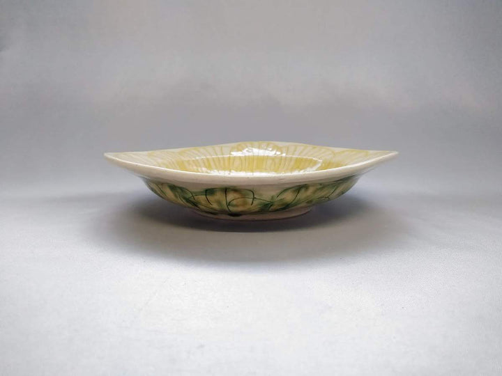 Peony Pattern Swaying Rim Deep Plate Yellow - Crafted By Yoshihei Kato