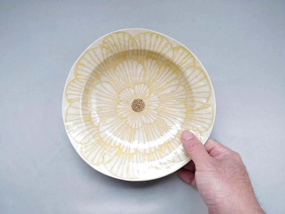 Peony Pattern Swaying Rim Deep Plate Yellow - Crafted By Yohei Kato