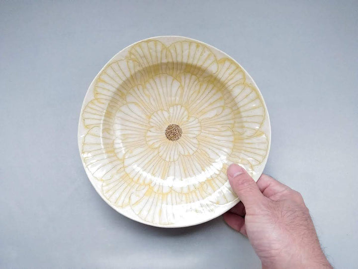 Peony Pattern Swaying Rim Deep Plate Yellow - Crafted By Yohei Kato