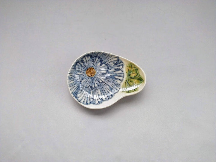 Peony Pattern Magatama Three-Legged Small Plate Blue - Crafted By Yoshihei Kato
