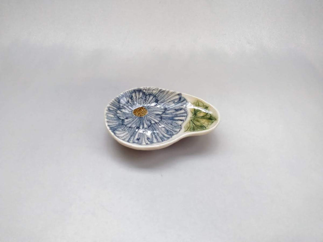 Peony Pattern Magatama Three-Legged Small Plate Blue - Crafted By Yoshihei Kato