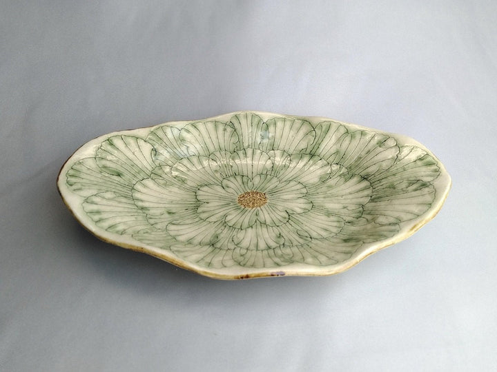 Peony Flower boat-Shaped dish Green - Crafted By Yoshihei Kato