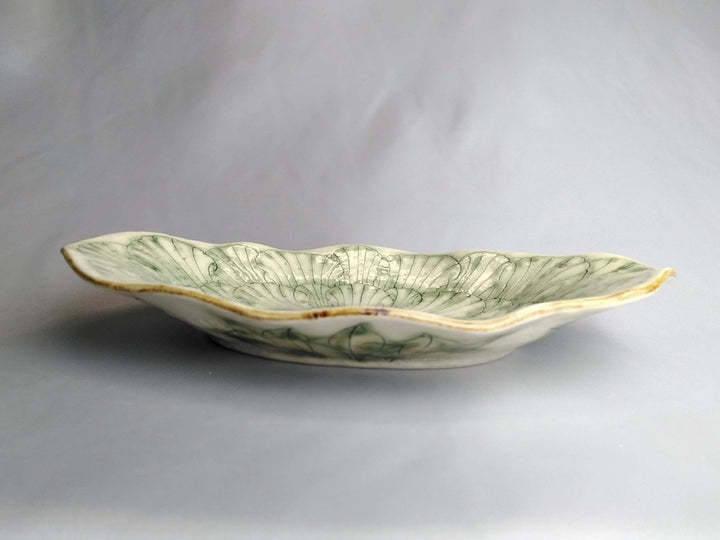Peony Flower boat-Shaped dish Green - Crafted By Yoshihei Kato