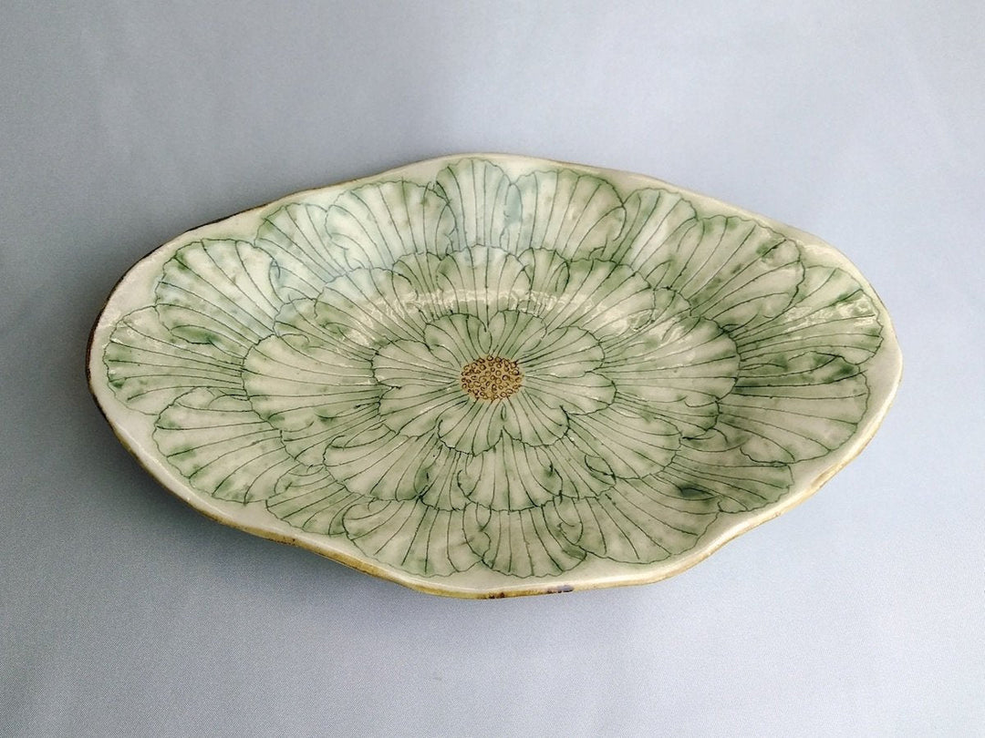 Peony Flower boat-Shaped dish Green - Crafted By Yoshihei Kato