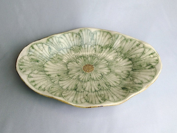 Peony Flower boat-Shaped dish Green - Crafted By Yoshihei Kato
