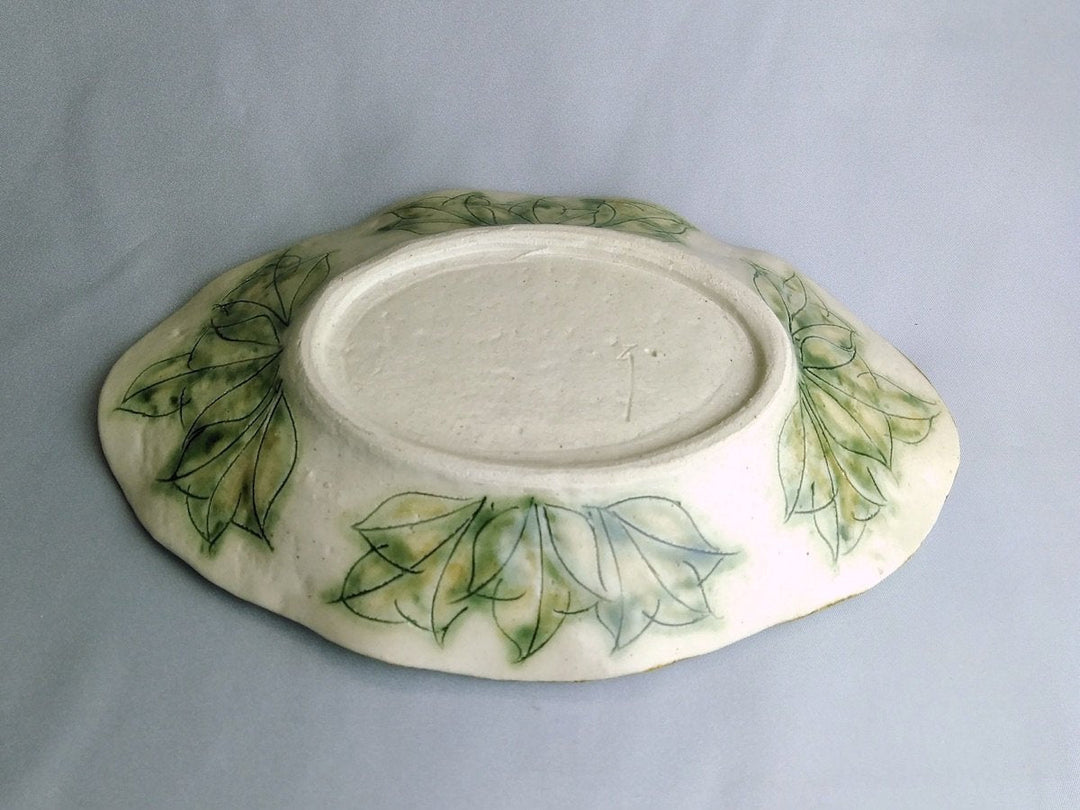 Peony Flower boat-Shaped dish Green - Crafted By Yoshihei Kato