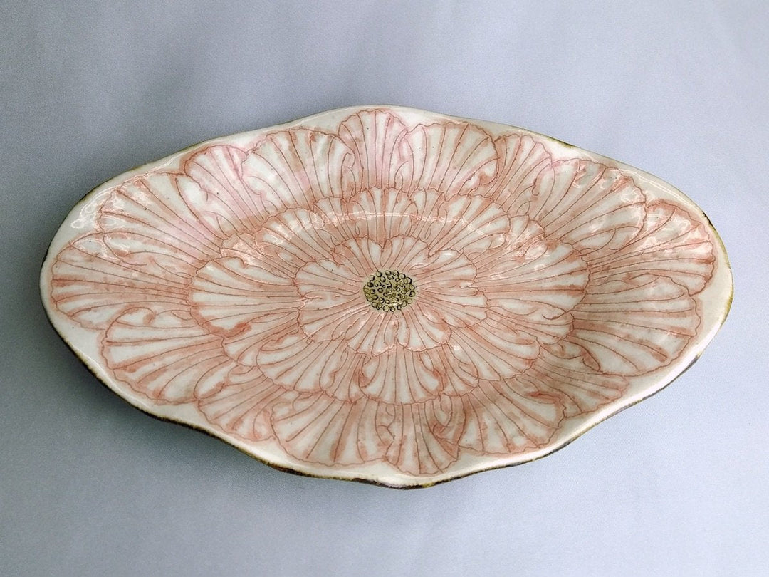 Peony Flower boat-Shaped Plate Red - Crafted By Yoshihei Kato