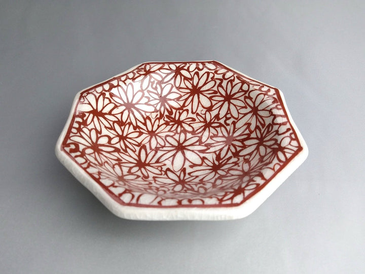 Flower-filled Octagonal Small Plate Red — Hand-Glazed Japanese Porcelain by Kikaku Pottery