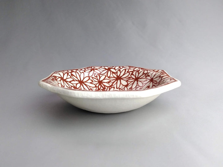 Flower-filled Octagonal Small Plate Red — Hand-Glazed Japanese Porcelain by Kikaku Pottery