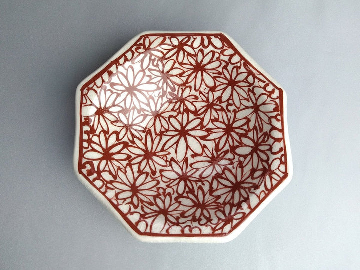 Flower-filled Octagonal Small Plate Red — Hand-Glazed Japanese Porcelain by Kikaku Pottery