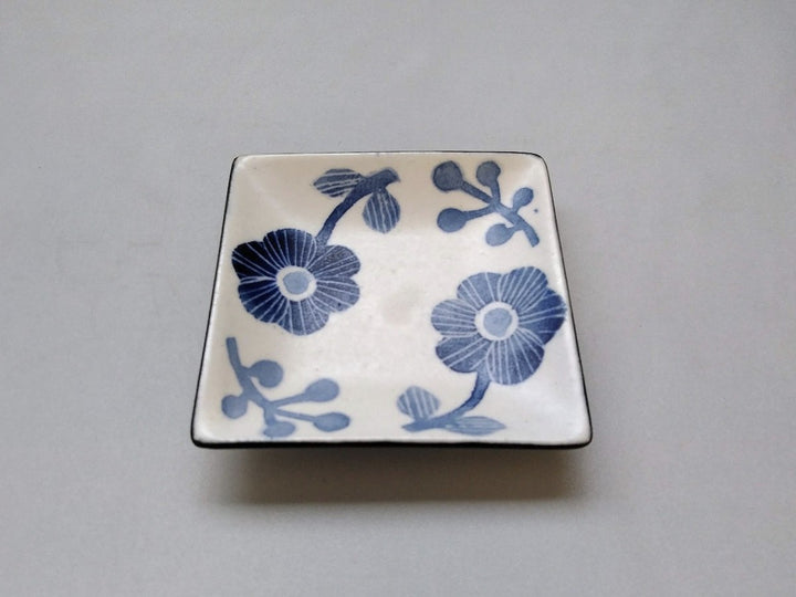 WAshi-Underglazed Blue Flower Square Small Plate - Crafted By Yasumi Pottery