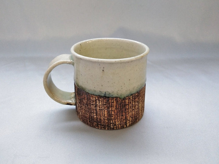 Gray Glazed wire Carved wide bottom Mug - Crafted By Yoshitaka Kato