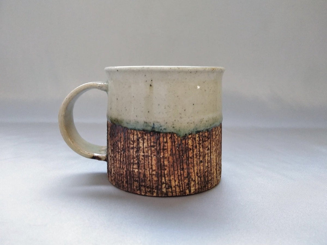 Gray Glazed wire Carved wide bottom Mug - Crafted By Yoshitaka Kato