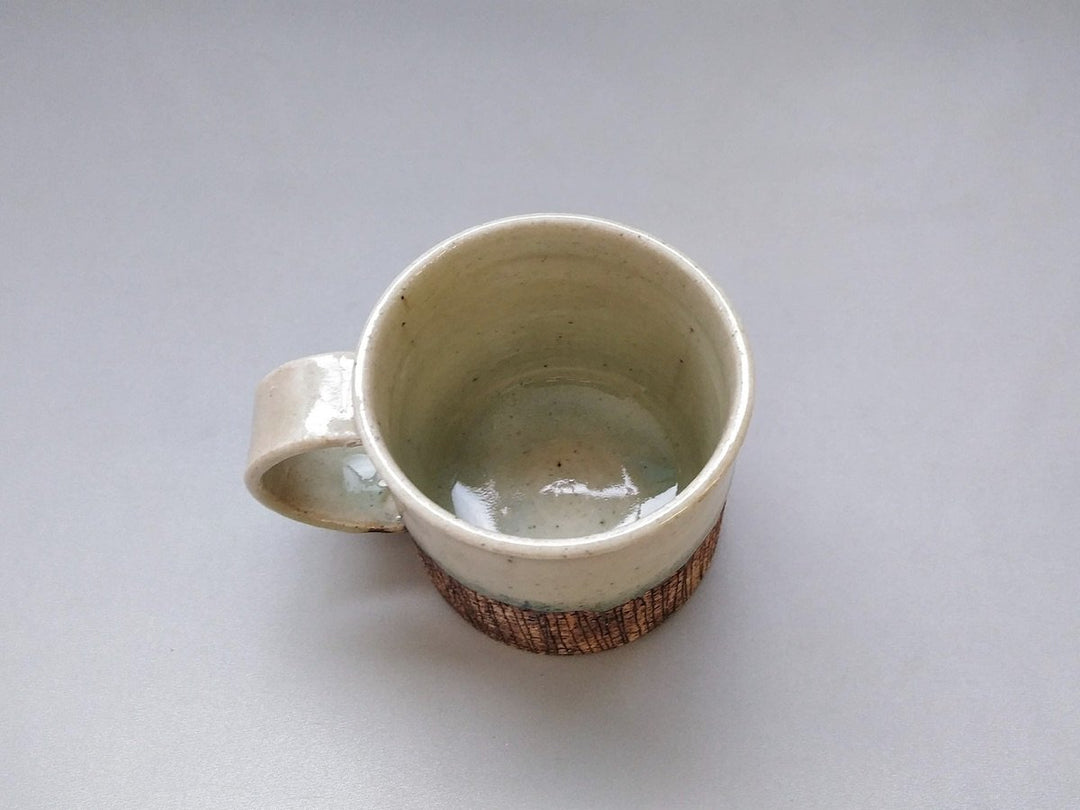 Gray Glazed wire Carved wide bottom Mug - Crafted By Yoshitaka Kato