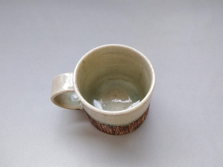 Gray Glazed wire Carved wide bottom Mug - Crafted By Yoshitaka Kato