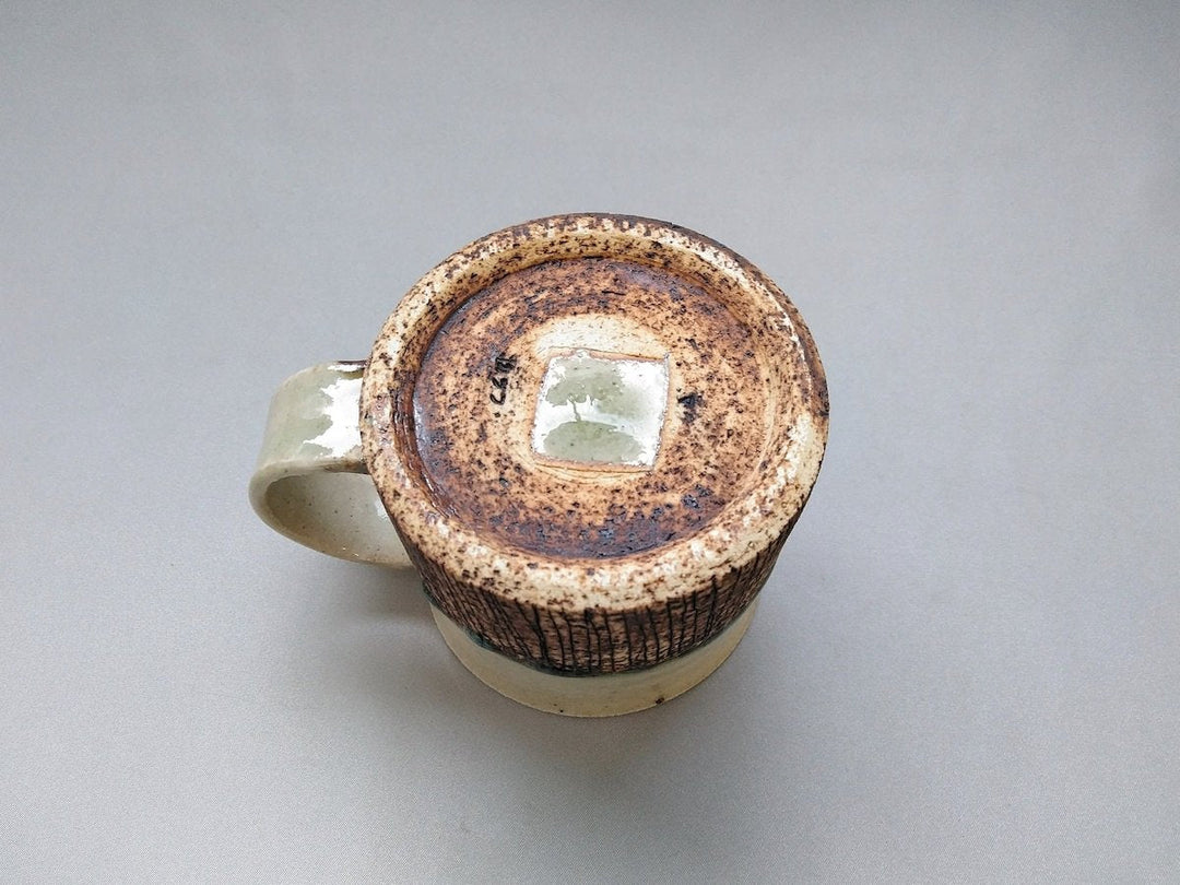 Gray Glazed wire Carved wide bottom Mug - Crafted By Yoshitaka Kato