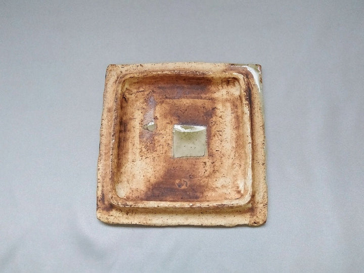 Ash Glazed wire Carving 5-Sun Square Plate - Crafted By Yoshitaka Kato