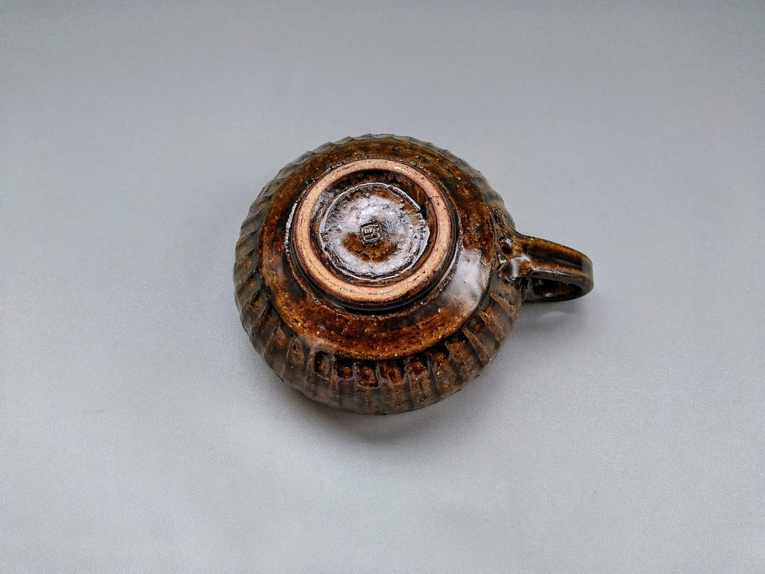 Ridged Soup Cup Amber — Hand-Glazed Japanese Pottery by Kiyohide Yokoi