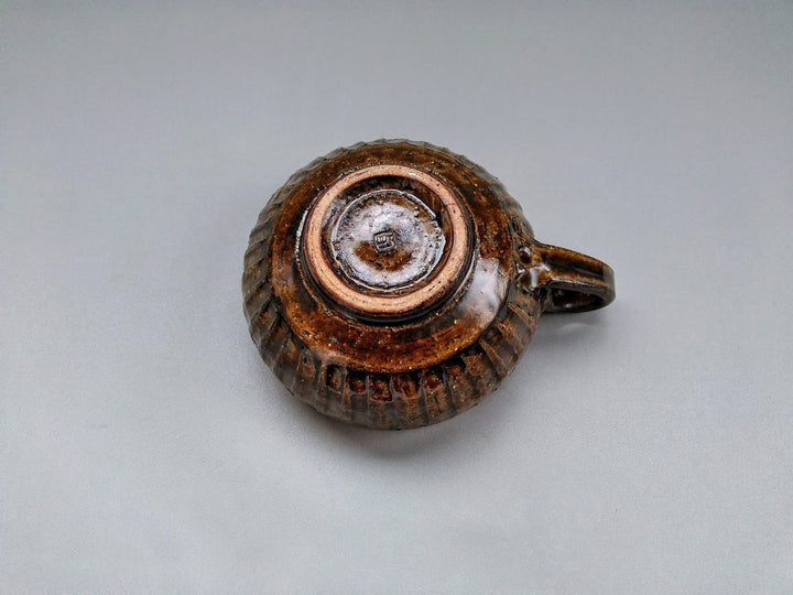 Ridged Soup Cup Amber — Hand-Glazed Japanese Pottery by Kiyohide Yokoi