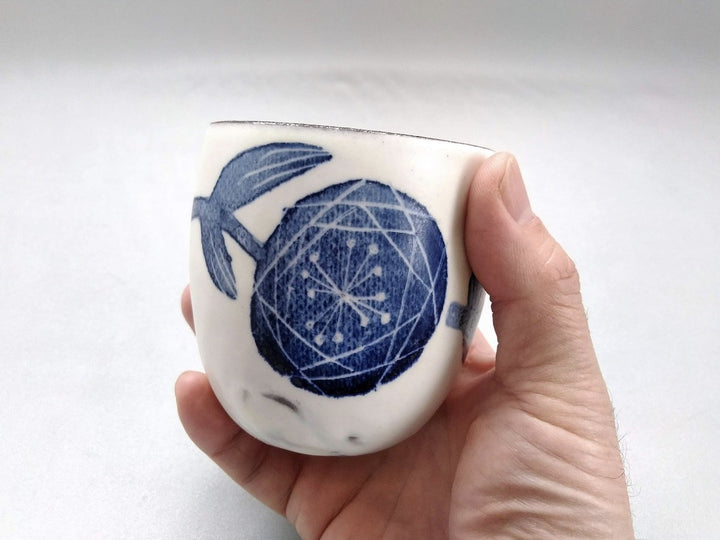 Japanese paper Underglazed Blue Flower dimpled Cup - Crafted By Yasumi Pottery