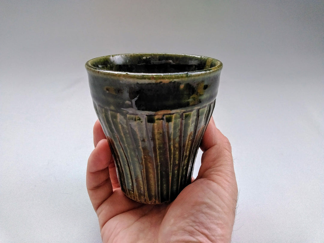 Ridged Warp Free Cup Oribe - Crafted By Kiyohide Yokoi