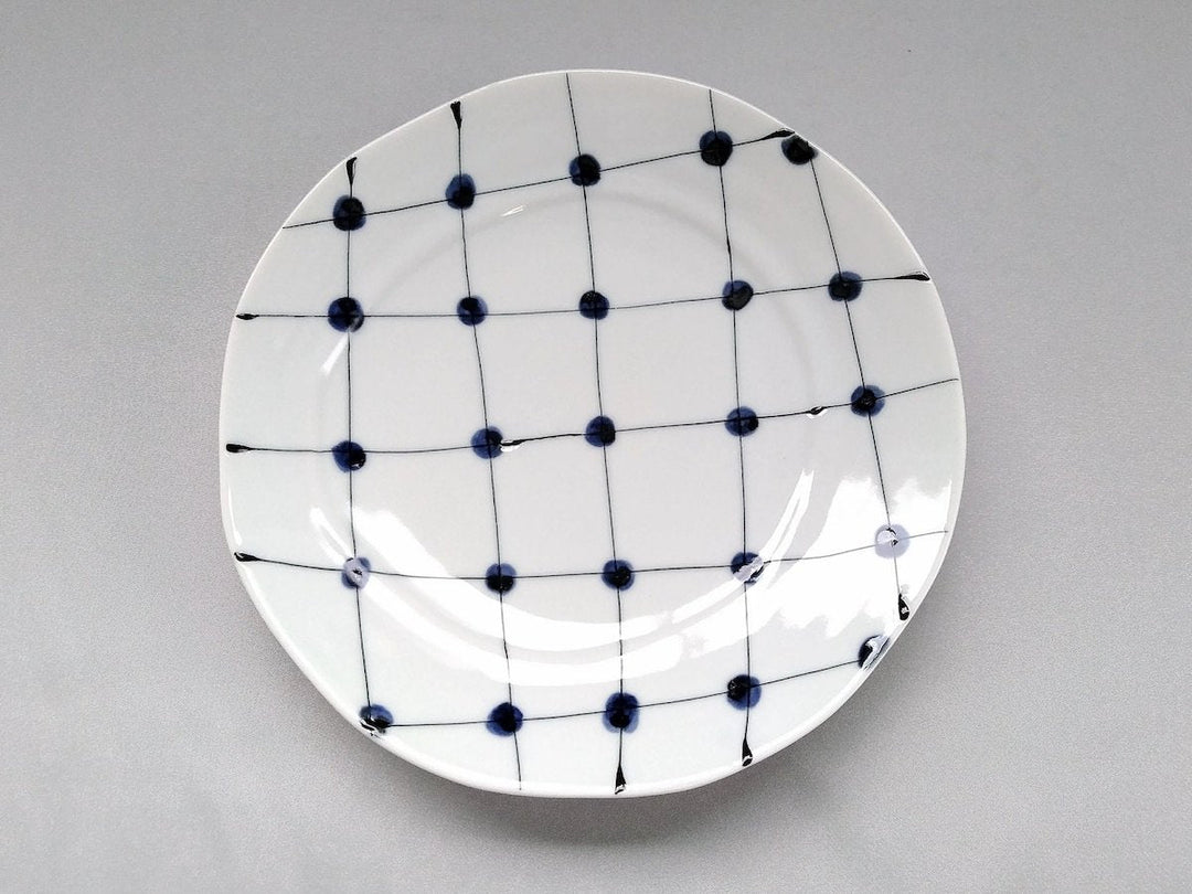 Dotted Grid Pattern 6.5-Sun Plate — Hand-Glazed Japanese Porcelain by Fukuho Kiln