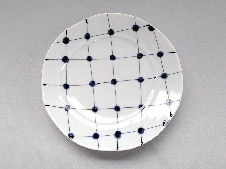 Dotted Grid Pattern 6.5-Sun Plate — Hand-Glazed Japanese Porcelain by Fukuho Kiln