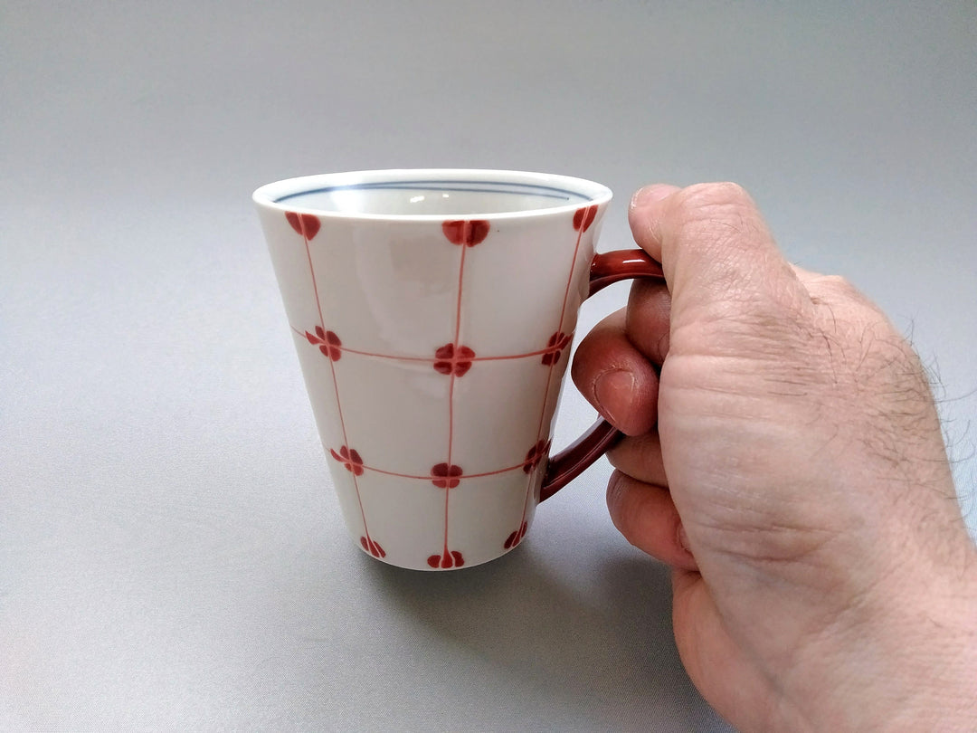 Dotted Checkered Mug Red — Hand-Glazed Japanese Pottery by Fukuho Kiln
