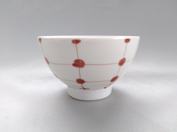 Red Dotted Grid Pattern Rice Bowl - Crafted By Fukuho Kiln