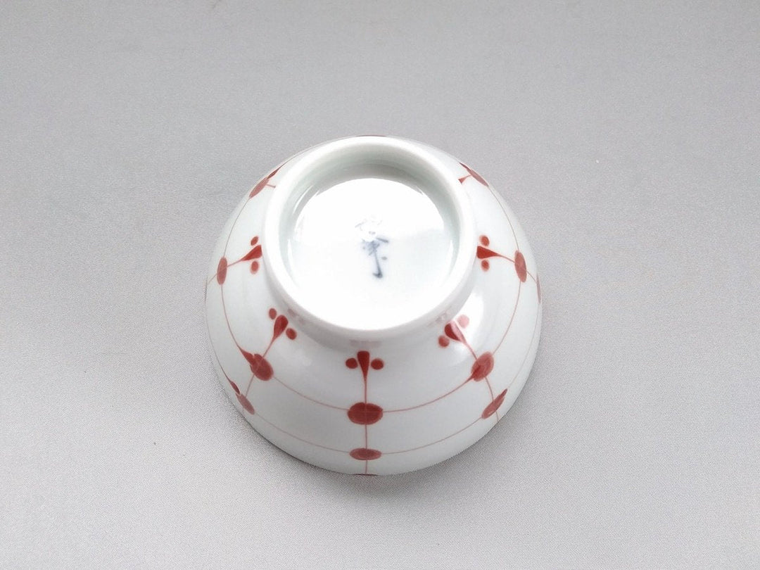 Red Dotted Grid Pattern Rice Bowl - Crafted By Fukuho Kiln