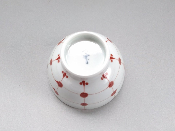Red Dotted Grid Pattern Rice Bowl - Crafted By Fukuho Kiln