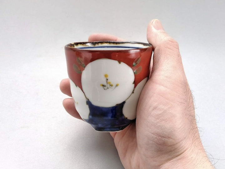 Dark Flower Hexagonal hill Tea Cup Red — Hand-Painted Japanese Pottery by Fukuho Kiln