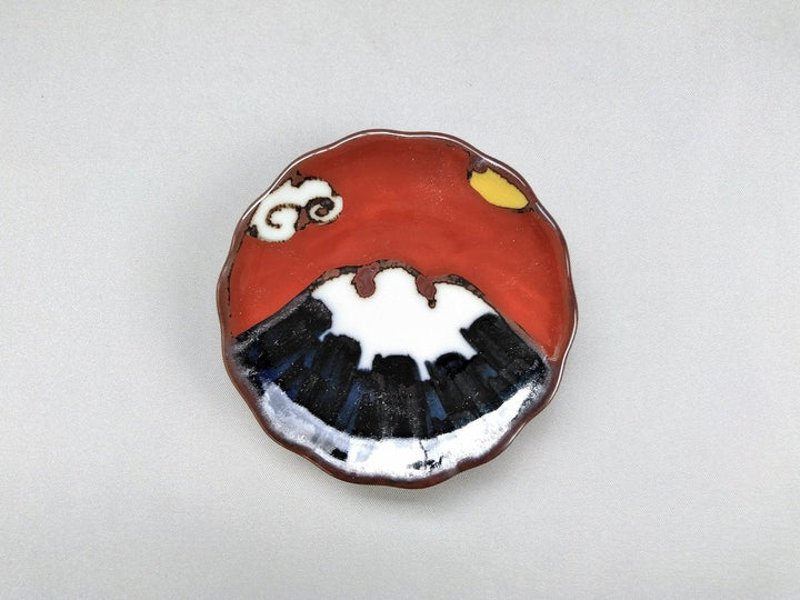 Red-Colored Small Plate Mt. Fuji - Crafted By Soramoe Pottery