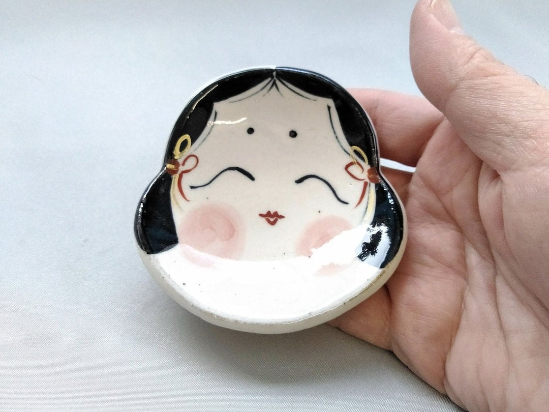 Okame face-Shaped Small Plate — Hand-Glazed Japanese Pottery by Pottery Raku